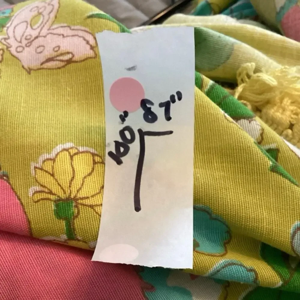 Vintage 70s Chartreuse Hot Pink Lightweight Full Size Bedspread Holly Hobbie
